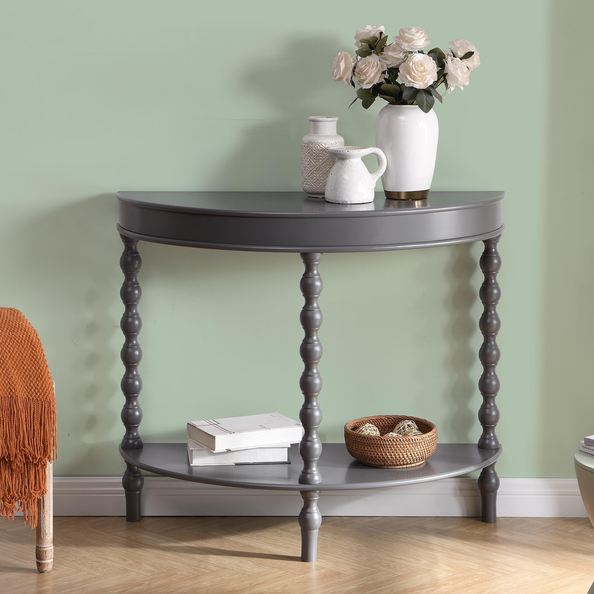 Aldwinke Dark Grey Bobbin Demilune Console Table