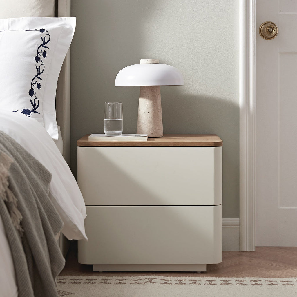 Agnes Curved Edge 2 Drawer Bedside Table, White