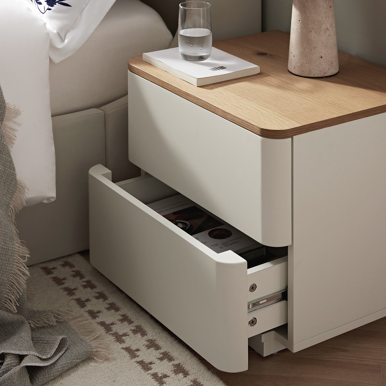 Agnes Curved Edge 2 Drawer Bedside Table, White