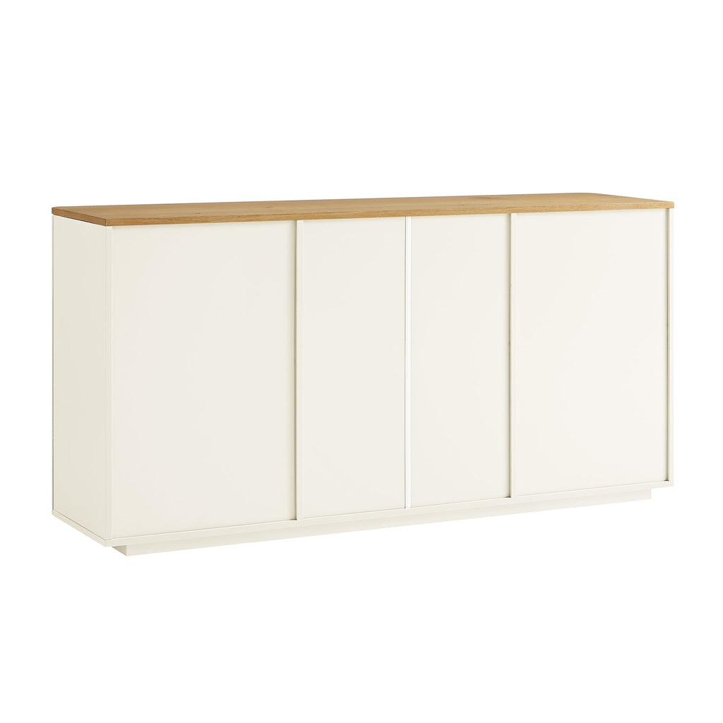 Agnes Curved Edge 2 Door 3 Drawer Wide Sideboard, Off White with Oak Top