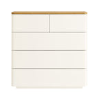 Agnes Curved Edge 2 over 3 Chest of Drawers, Off White with Oak Top