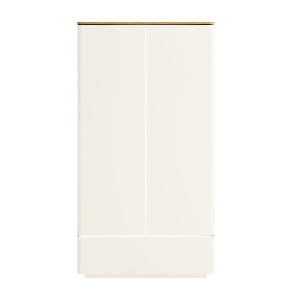 Agnes Curved Edge Double Wardrobe, Off White with Oak Top