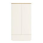 Agnes Curved Edge Double Wardrobe, Off White with Oak Top