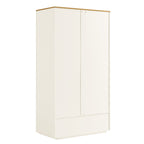 Agnes Curved Edge Double Wardrobe, Off White with Oak Top