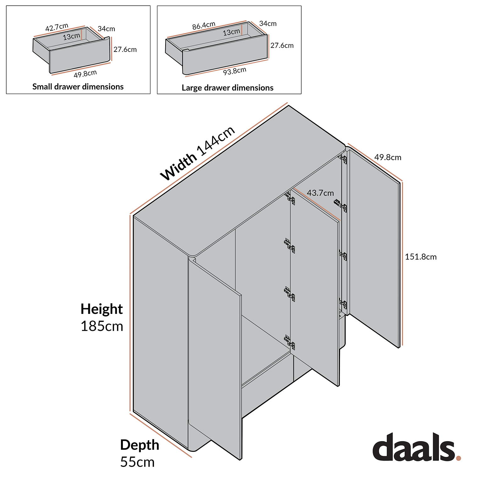 Agnes Curved Edge Triple Wardrobe, Dove Grey with Oak Top
