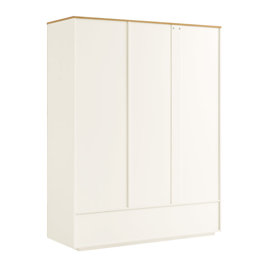 Agnes Curved Edge Triple Wardrobe, Off White with Oak Top