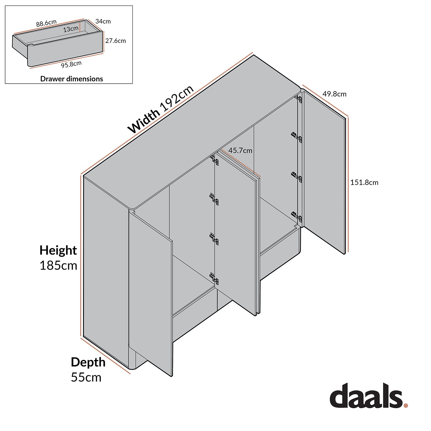 Agnes Curved Edge 4-Door Wardrobe, Natural