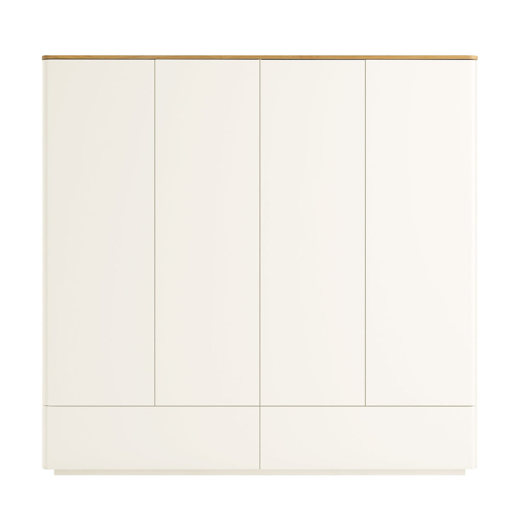 Agnes Curved Edge 4-Door Wardrobe, Off White with Oak Top