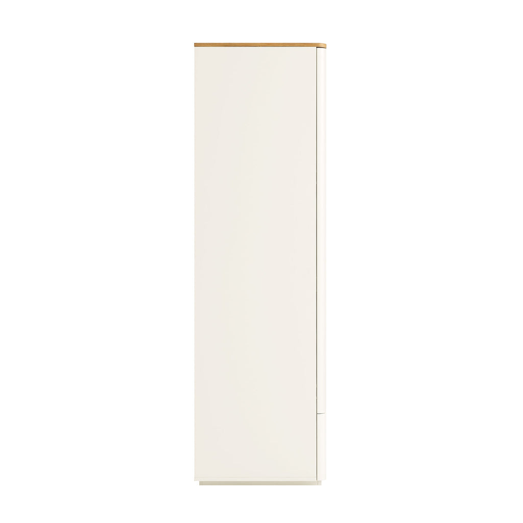 Agnes Curved Edge 4-Door Wardrobe, Off White with Oak Top