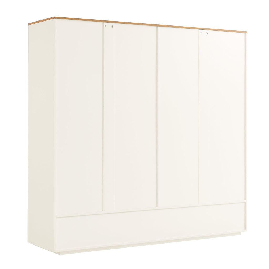 Agnes Curved Edge 4-Door Wardrobe, Off White with Oak Top