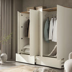 Agnes Curved Edge 4-Door Wardrobe, Off White with Oak Top