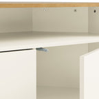 Agnes Curved Edge Corner TV Unit, Off White with Oak Top