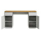 Agnes Curved Edge Desk with Storage, Dove Grey with Oak Top
