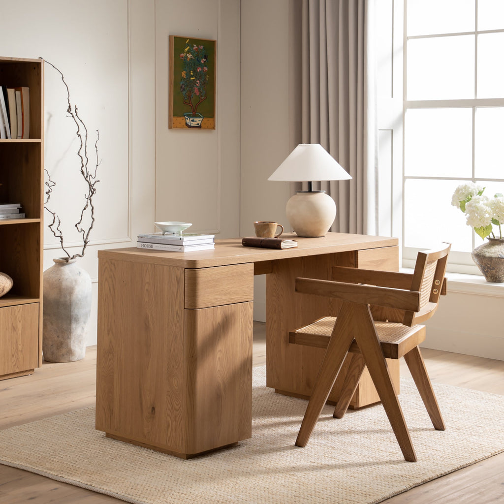 Agnes Curved Edge Desk with Storage, Natural