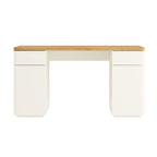 Agnes Curved Edge Desk with Storage, Off White with Oak Top