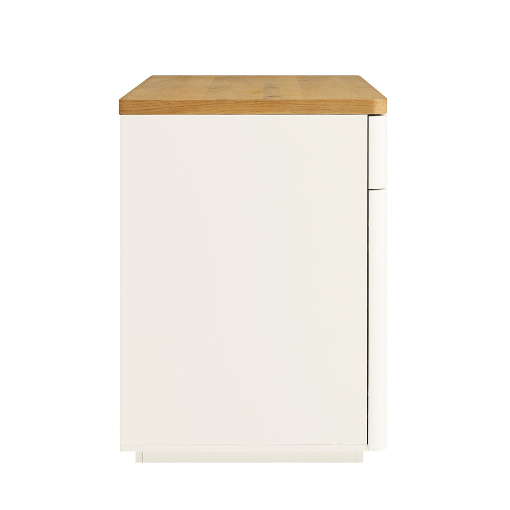 Agnes Curved Edge Desk with Storage, Off White with Oak Top