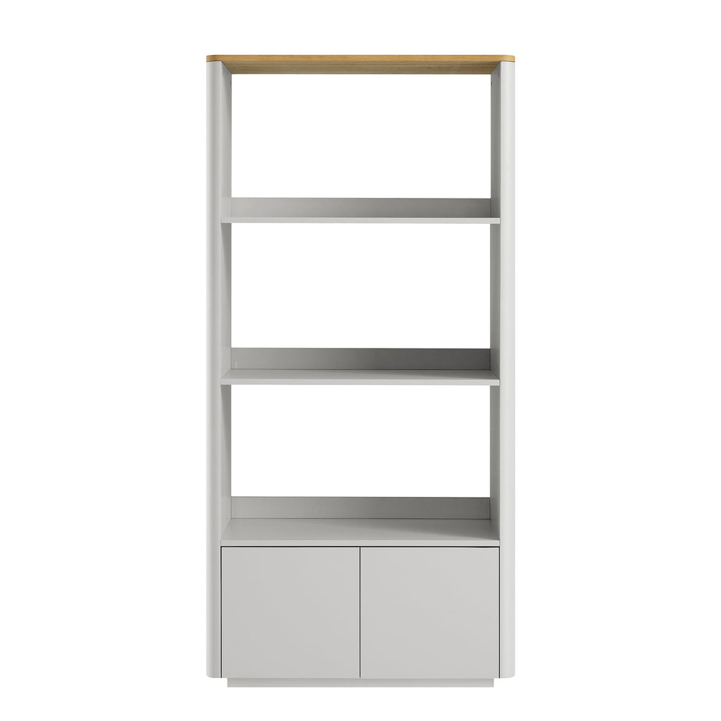 Agnes Curved Edge Bookcase, Dove Grey with Oak Top