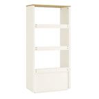Agnes Curved Edge Bookcase, Off White with Oak Top