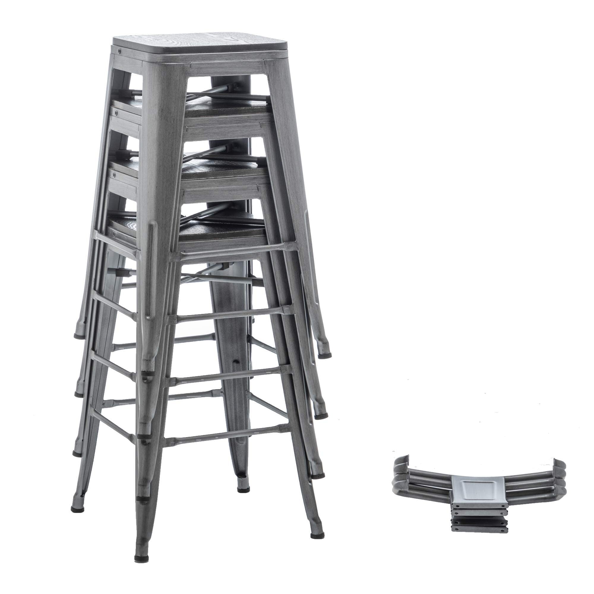 Bar Stools With Back set of 4 Industrial Metal Barstools with Wooden Seats