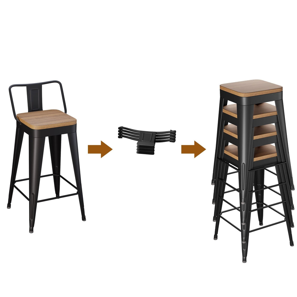 Bar Stools With Back set of 4 Industrial Metal Barstools with Wooden Seats