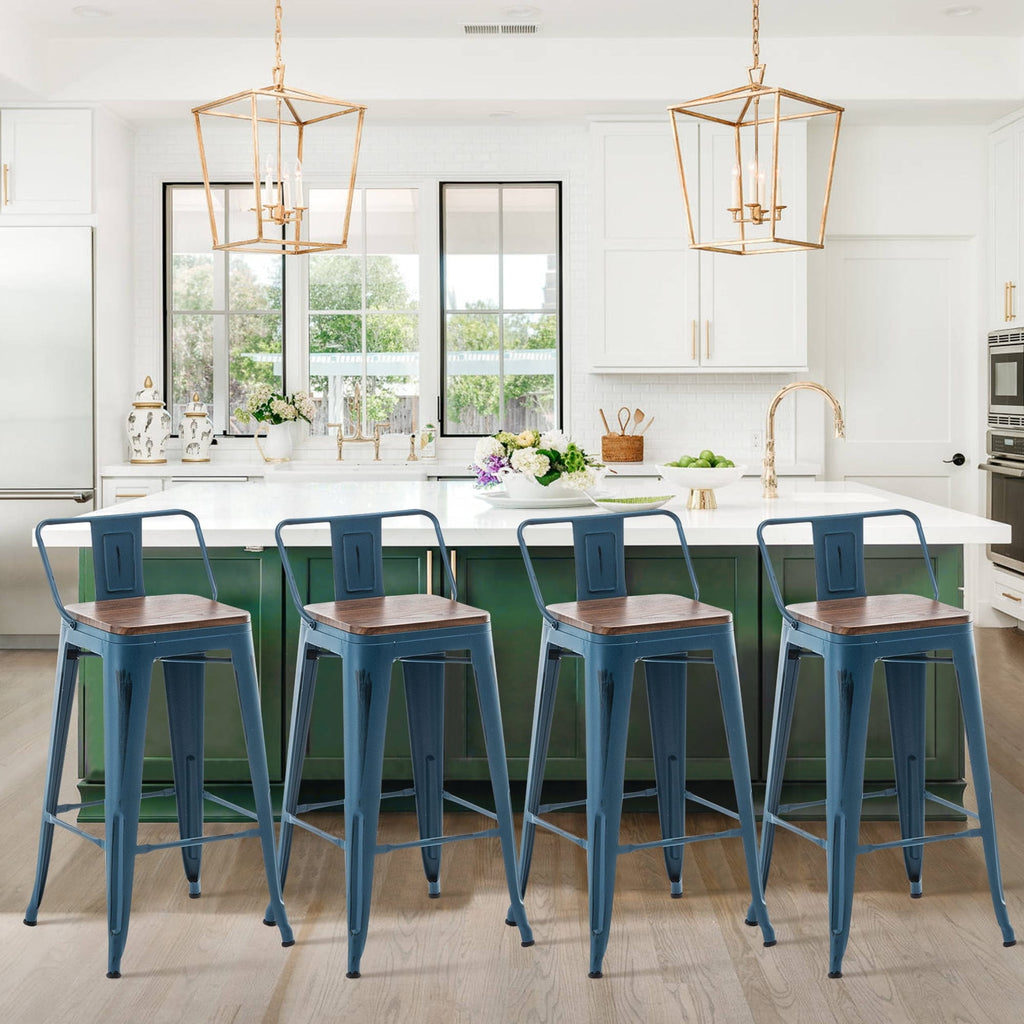 Bar Stools With Back set of 4 Industrial Metal Barstools with Wooden Seats