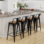 Bar Stools With Back set of 4 Industrial Metal Barstools with Wooden Seats