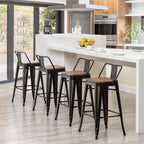 Bar Stools With Back set of 4 Industrial Metal Barstools with Wooden Seats