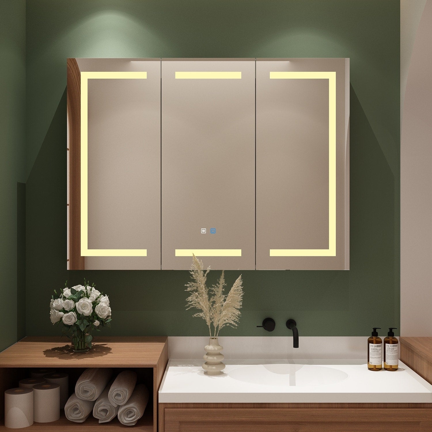 Bathroom Medicine Cabinet LED Mirror Anti-Fog 6000K Wall Cabinet White