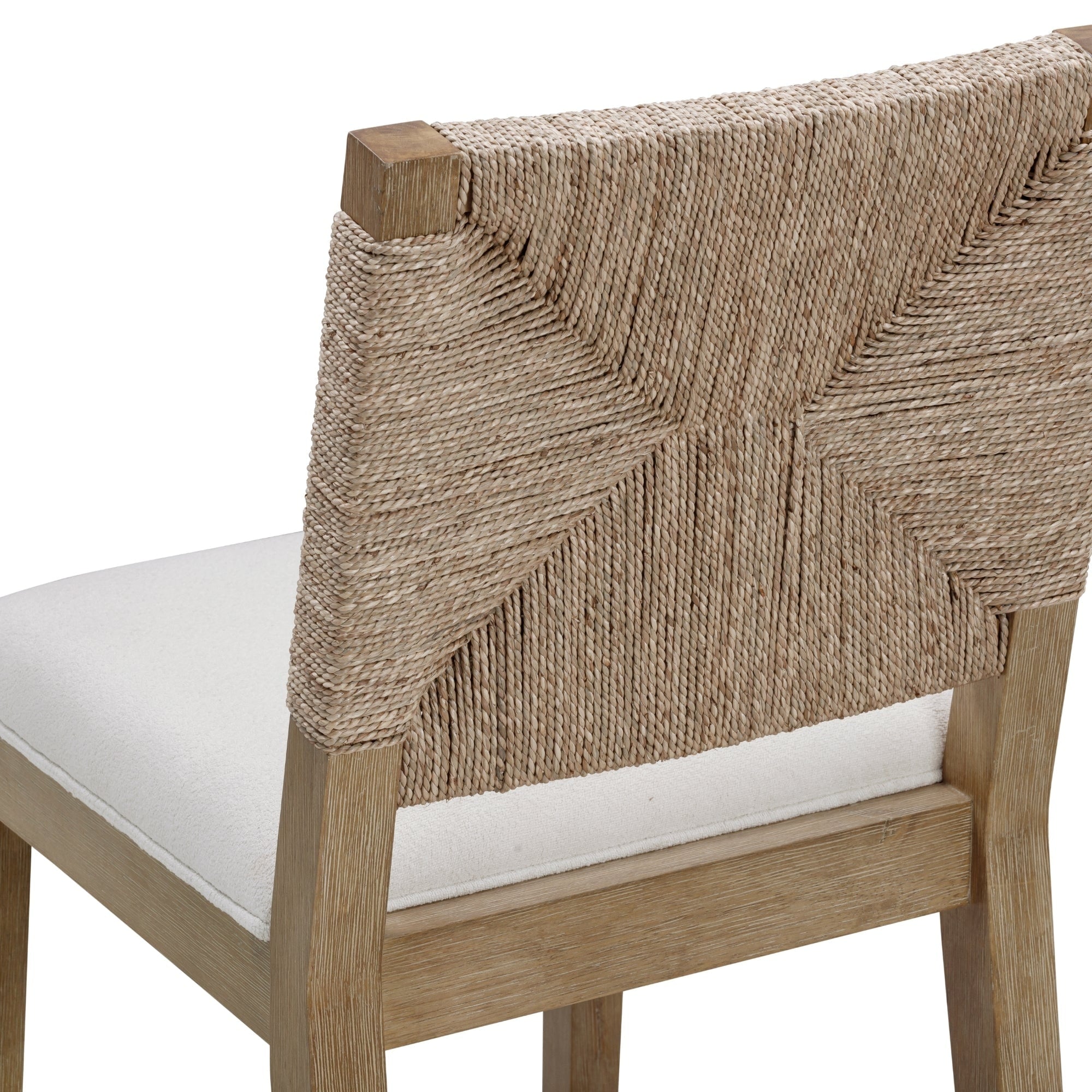 Beacon Bohemian Boucle Bar Stool, Upholstered Counter Height Chair with Solid Wood Frame and Woven Seagrass Back