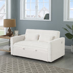Beige 55.12 Boucle Loveseat Convertible Pull-Out Sofa Bed with Adjustable Back and 2 Waist Pillows for Living Room