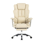 Beige Bonded Leather 360° Swivel Ergonomic High Back Office Recliner with Lumbar Support, Footrest, Adjustable Height