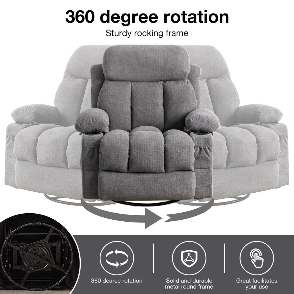 Beige Swivel Recliner with Massage, Heat & USB Charging