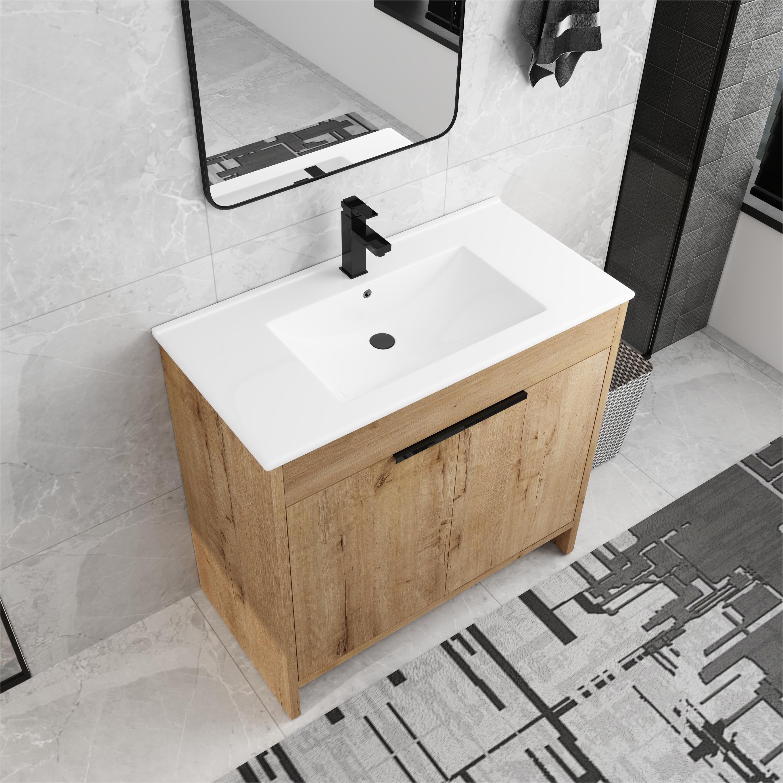 Beingnext 24/30/36 Bathroom Vanity with Sink, Freestanding Bathroom Vanity with Soft Close Door and Adjustable Shelf