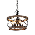 Bella Depot 5-Light Rustic Cage Wood Chandelier Dimmable Lighting, 15.7 Adjustable Farmhouse Pendant Light for Kitchen Island