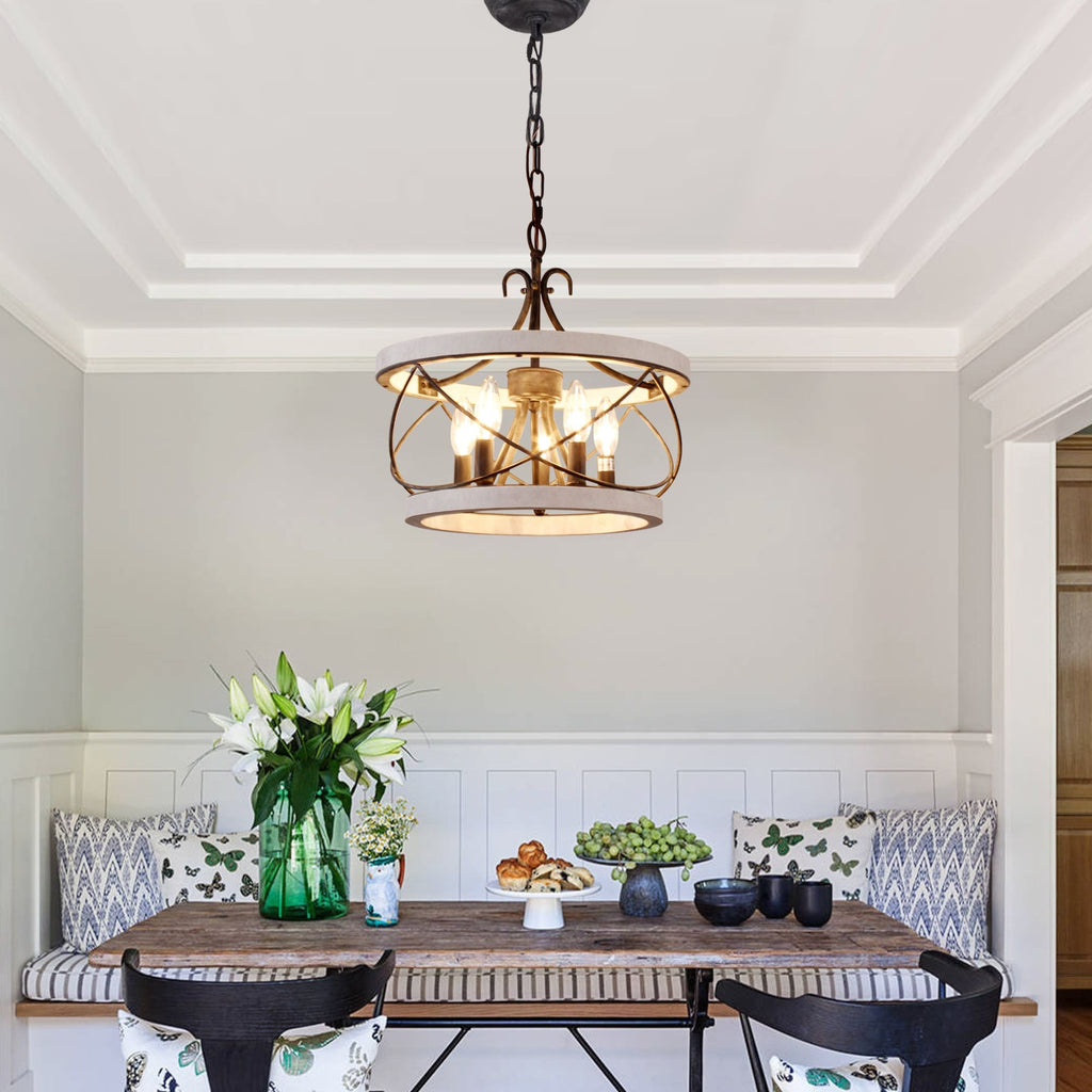 Bella Depot 5-Light Rustic Cage Wood Chandelier Dimmable Lighting, 15.7 Adjustable Farmhouse Pendant Light for Kitchen Island