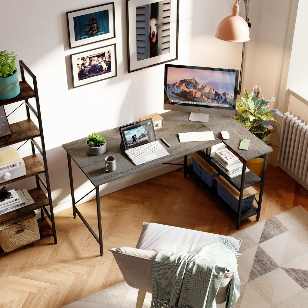 Small L Shaped Desk with Storage Shelves Corner Computer Desk