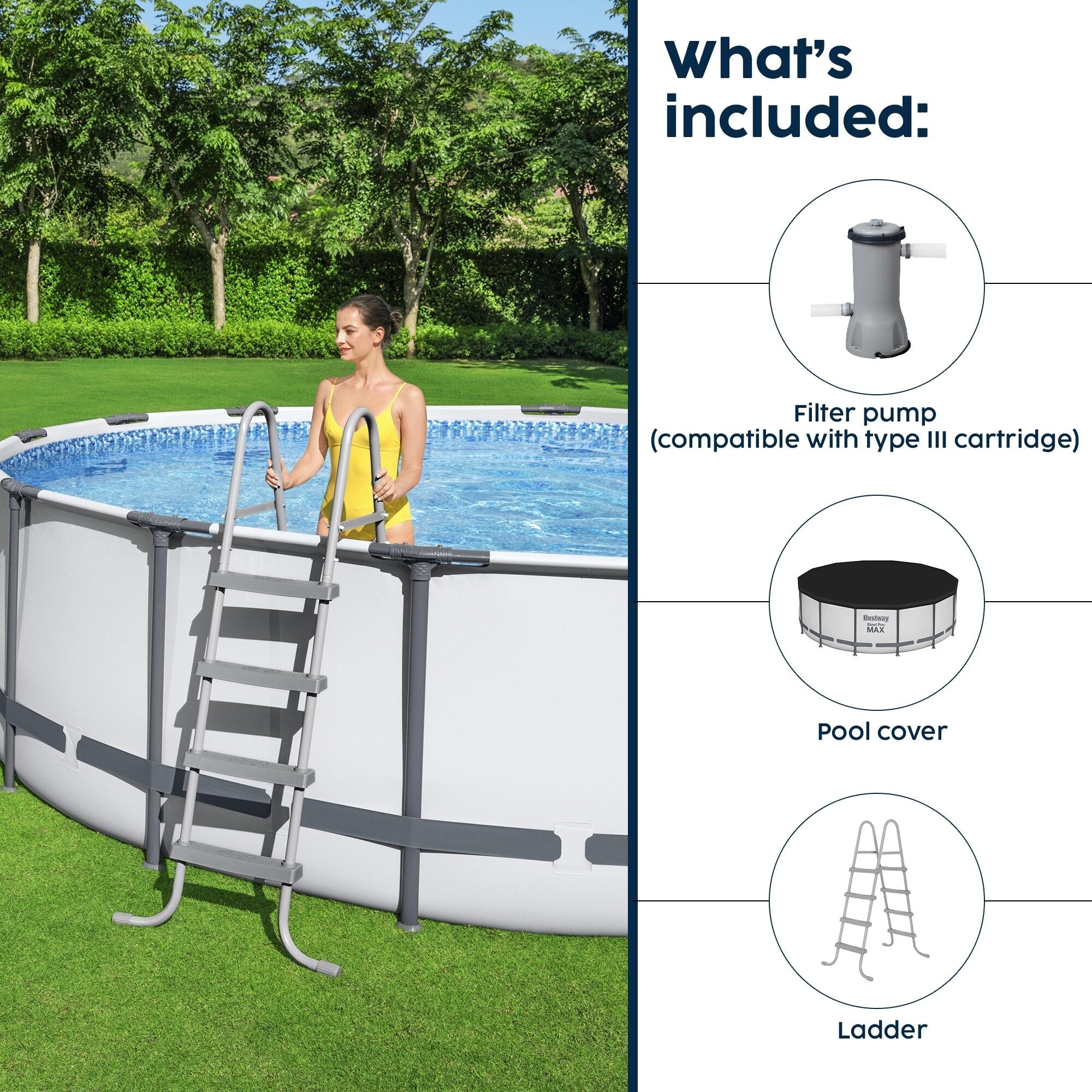Bestway Steel Pro MAX Round Above Ground Swimming Pool with Pump & Cover