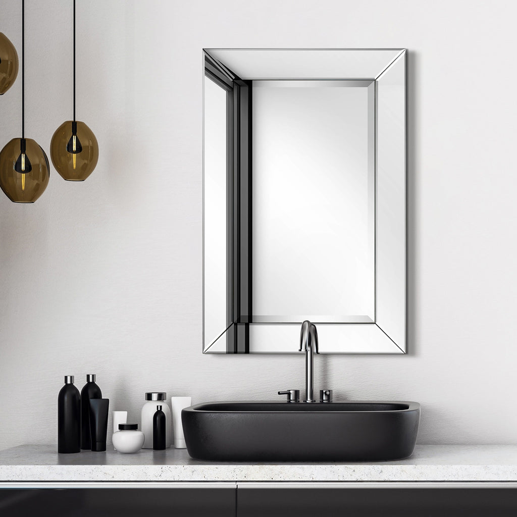 Beveled Rectangular Clear HD Wall Mounted Mirror for Bathroom, Vanity, Bedroom Mirrors, 3 sizes