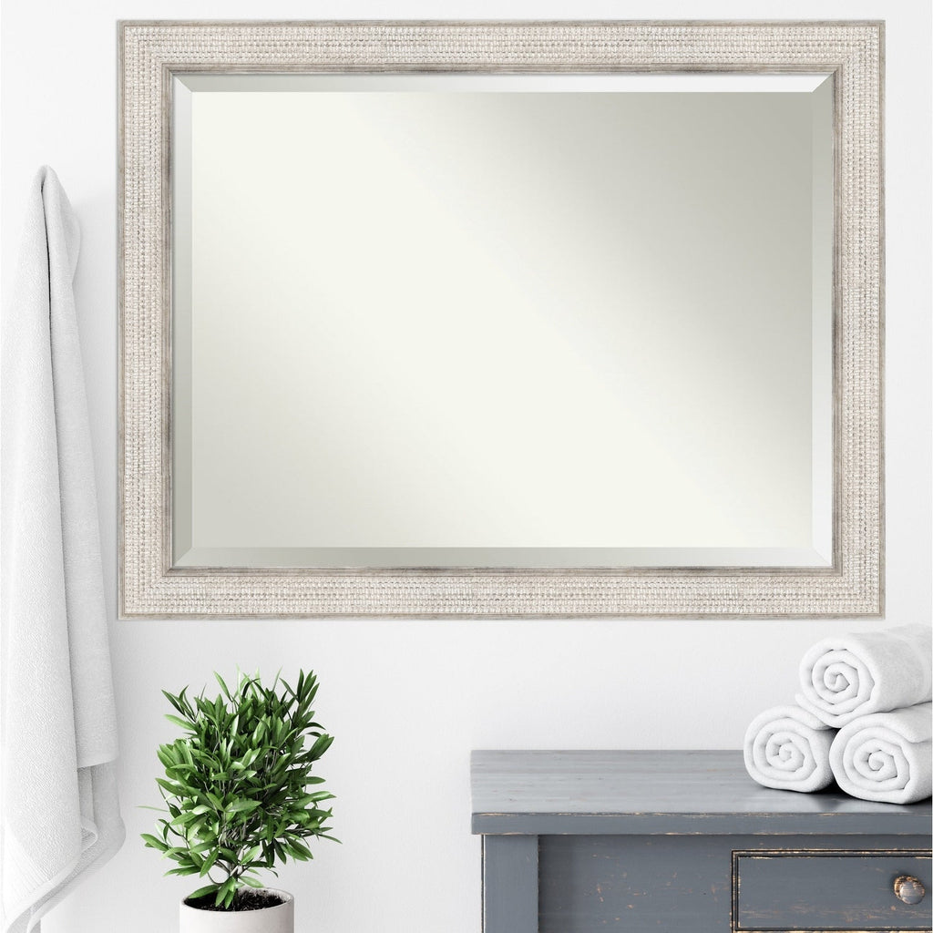 Beveled Wood Bathroom Wall Mirror - Trellis Silver Frame - Trellis Silver