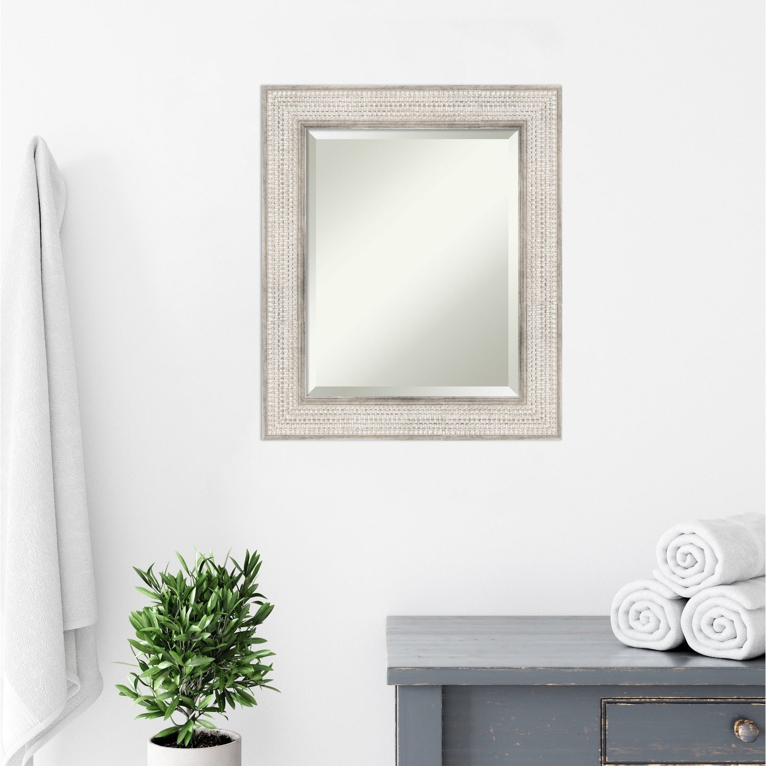 Beveled Wood Bathroom Wall Mirror - Trellis Silver Frame - Trellis Silver