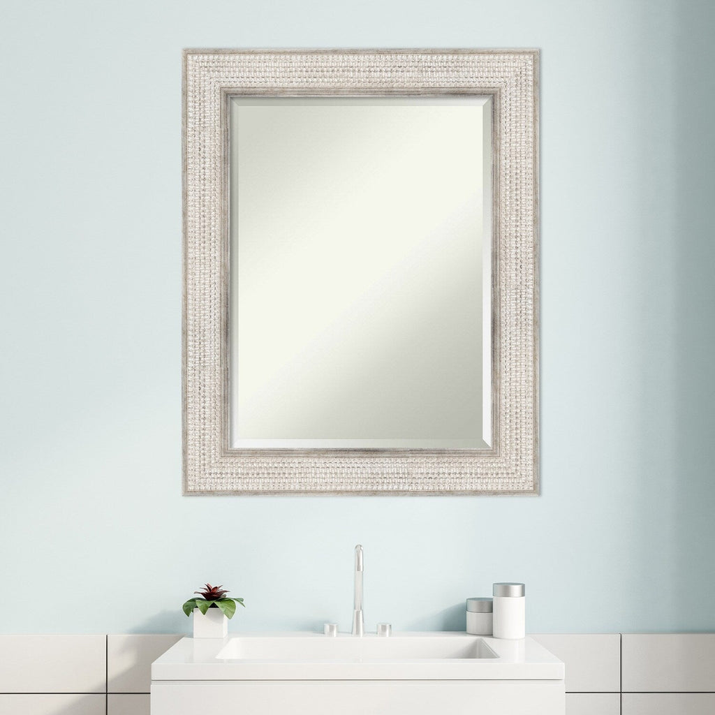 Beveled Wood Bathroom Wall Mirror - Trellis Silver Frame - Trellis Silver