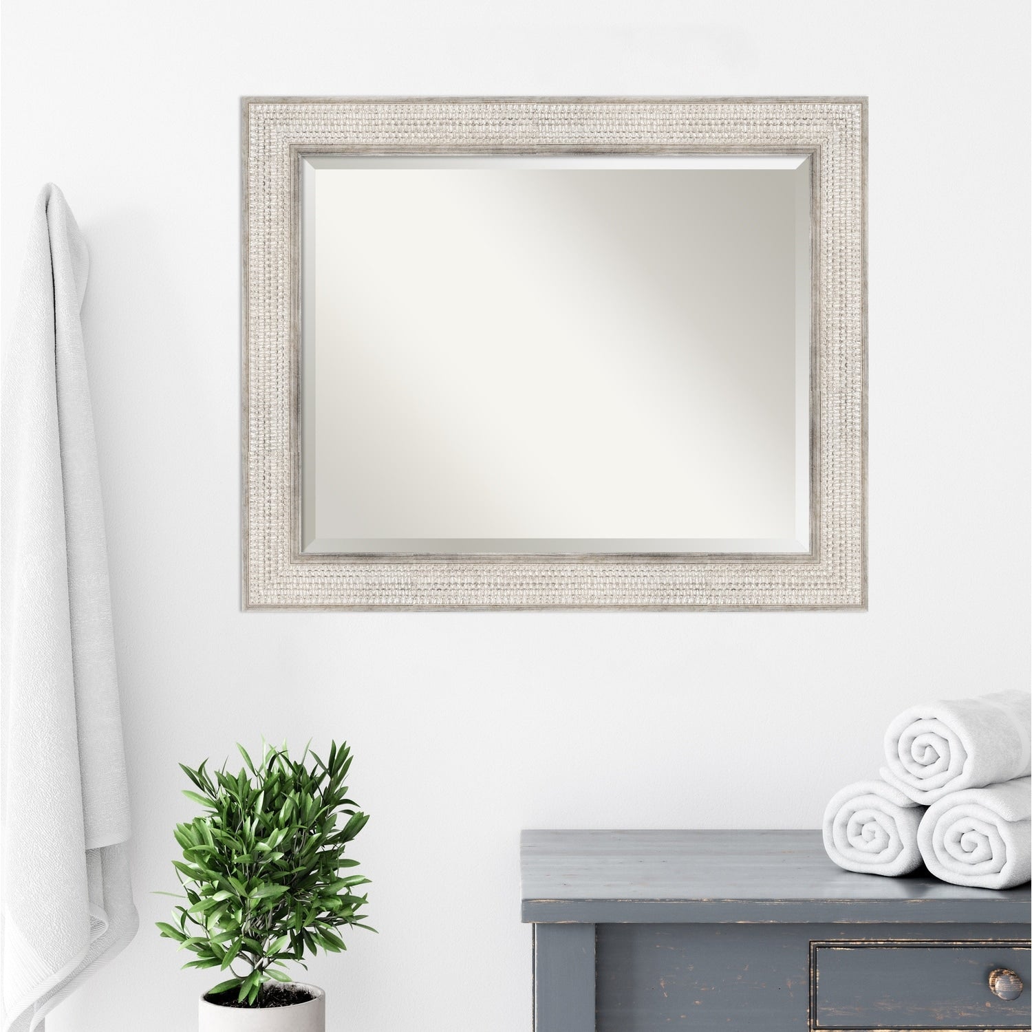 Beveled Wood Bathroom Wall Mirror - Trellis Silver Frame - Trellis Silver