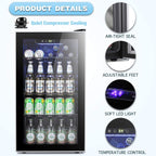 Beverage Refrigerator Cooler - 120 Can Mini Fridge Glass Door