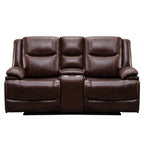Genuine Leather Mid-century Modern Style Manual Recliners Sofa Set