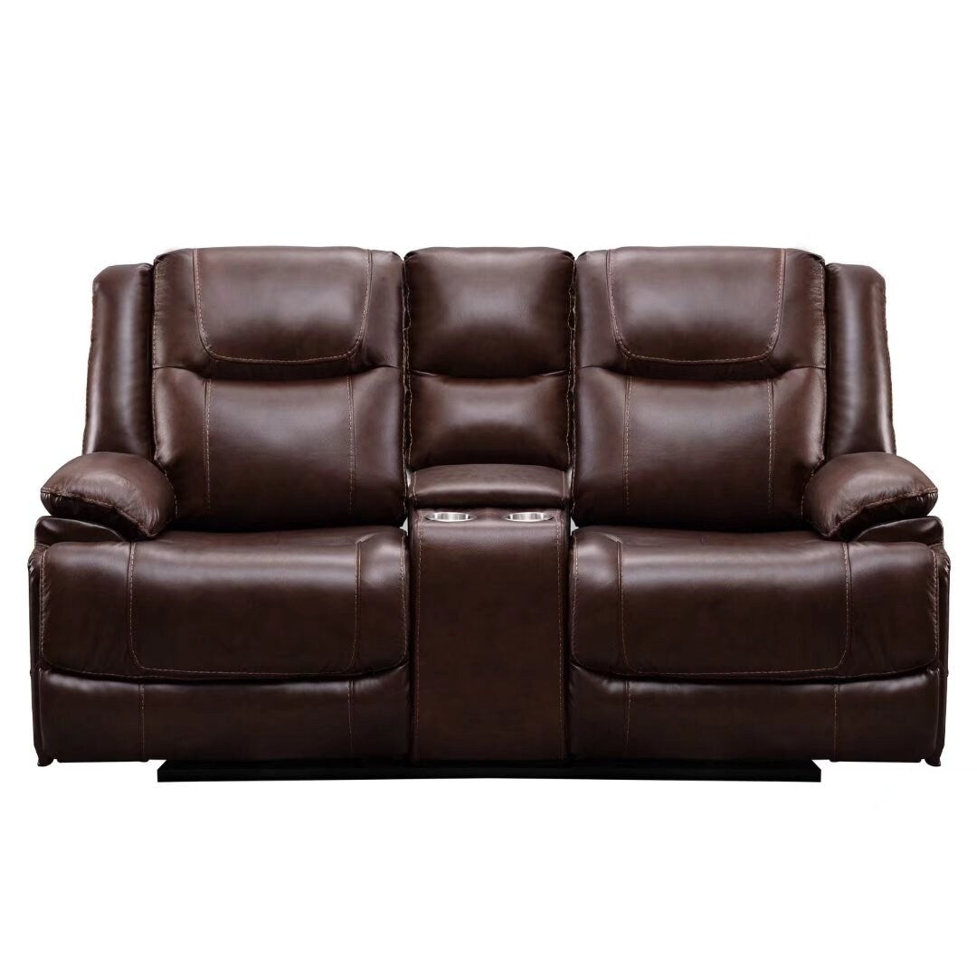 Genuine Leather Mid-century Modern Style Manual Recliners Sofa Set