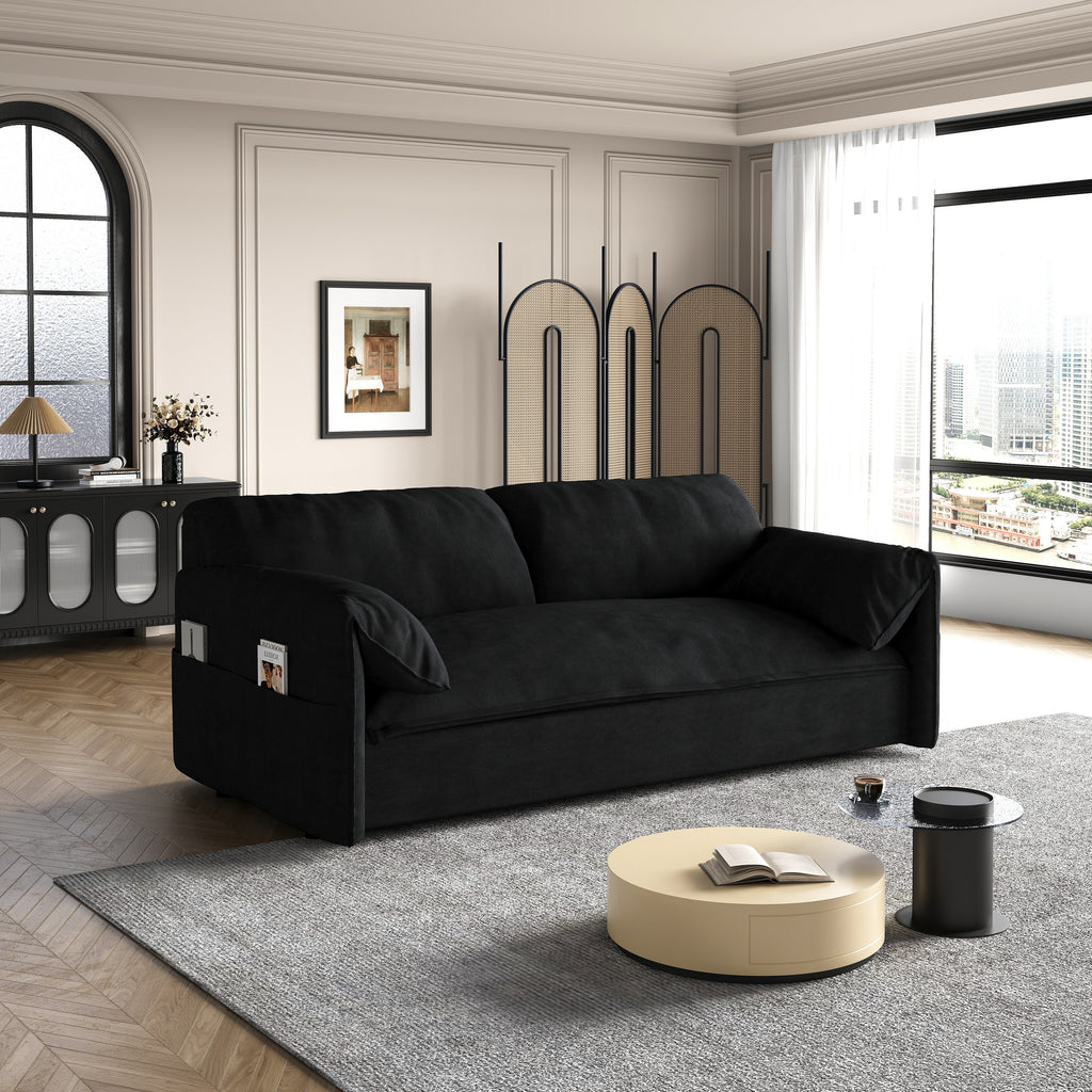 Black 63.8 3-in-1 Velvet Loveseat Pull Out Sofa Bed with Side Storage for Living Room