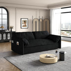 Black 63.8 3-in-1 Velvet Loveseat Pull Out Sofa Bed with Side Storage for Living Room