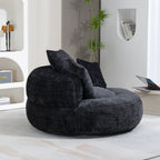Black Oversized 42.52 Chenille Lazy Bean Bag Single Sofa with Three Pillows for Bedroom