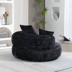 Black Oversized 42.52 Chenille Lazy Bean Bag Single Sofa with Three Pillows for Bedroom