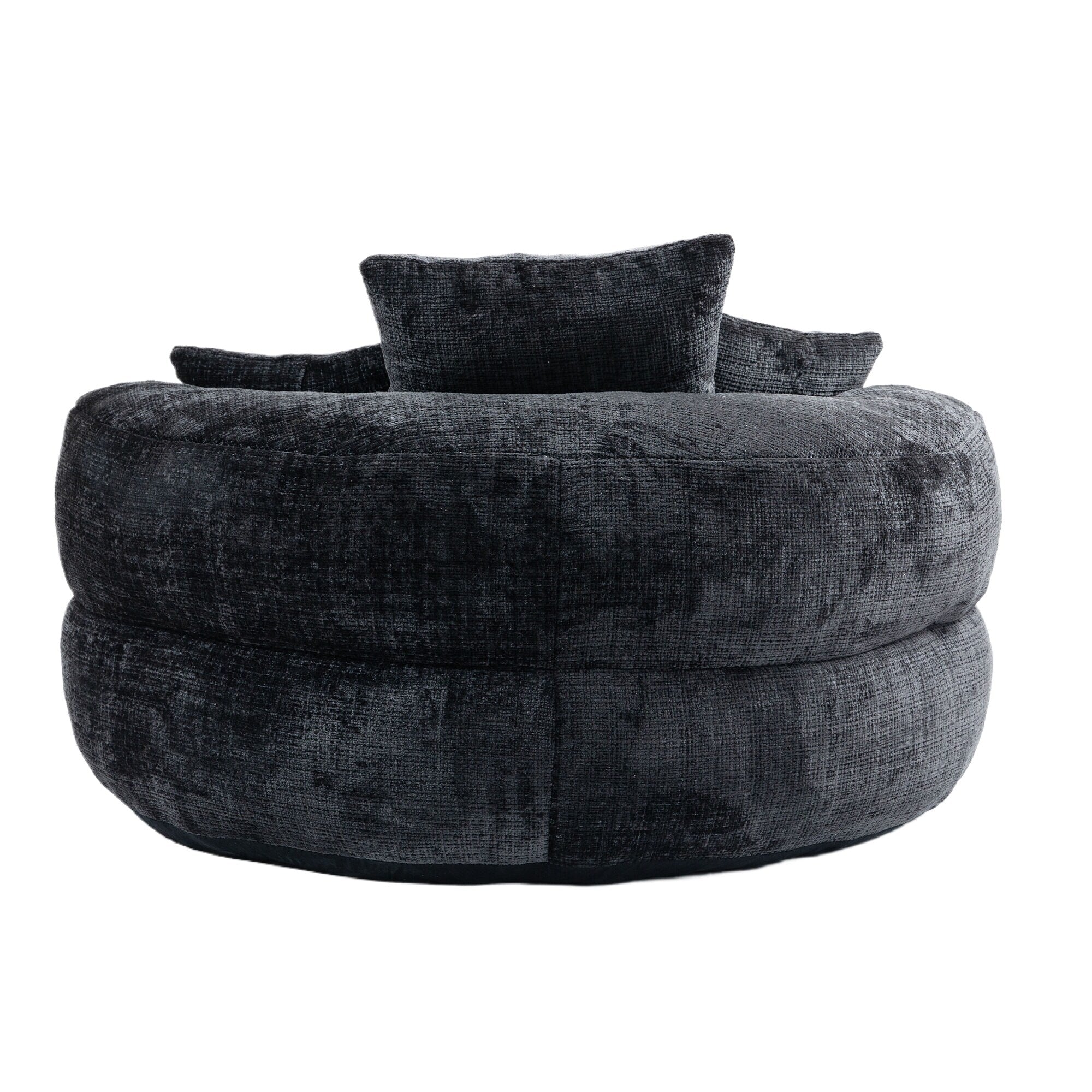Black Oversized 42.52 Chenille Lazy Bean Bag Single Sofa with Three Pillows for Bedroom